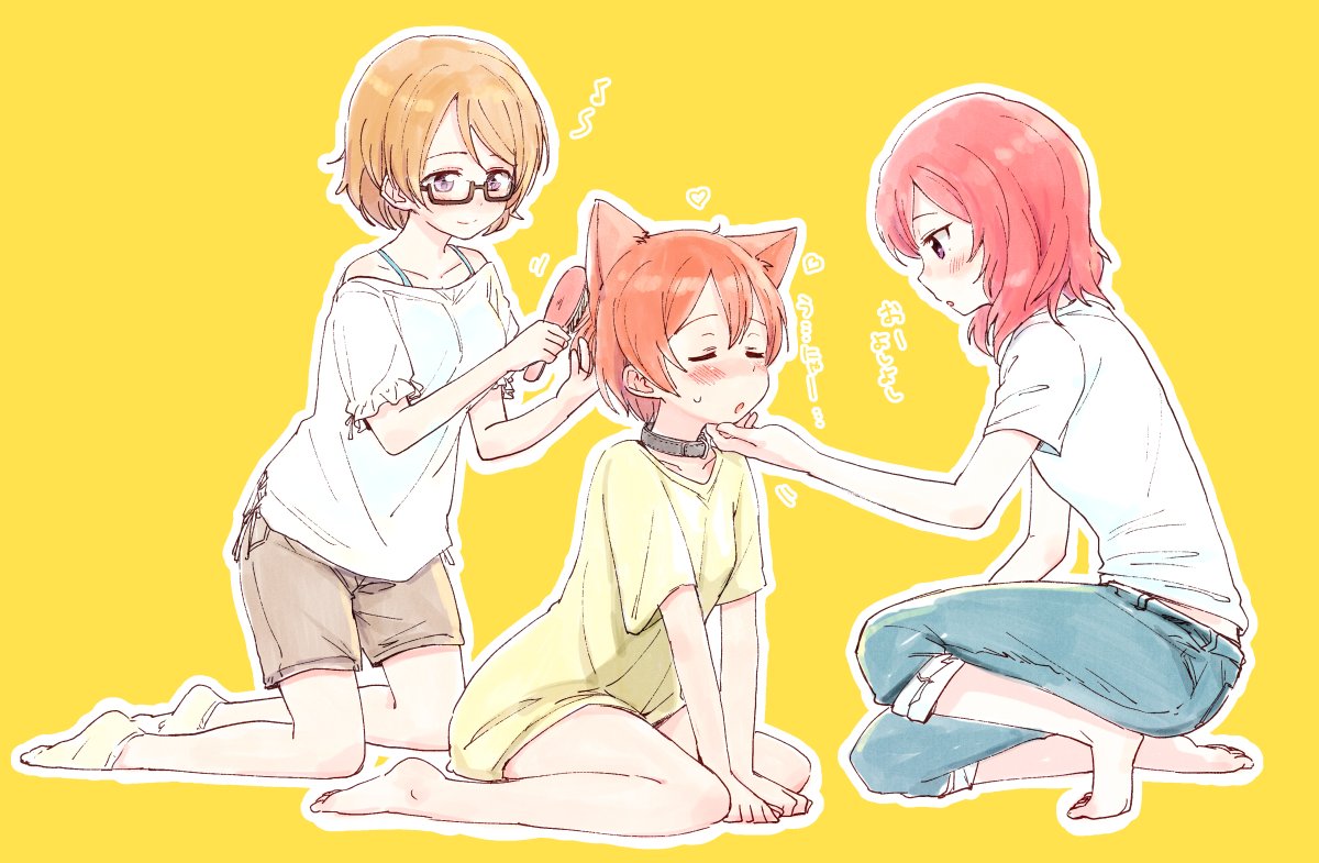 Catgirls petting each other