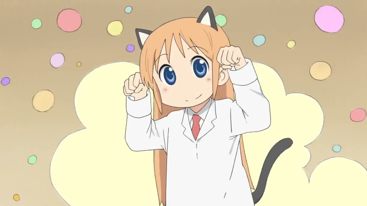 Hakase, a small girl from the anime Nichijou, in a cat costume.
